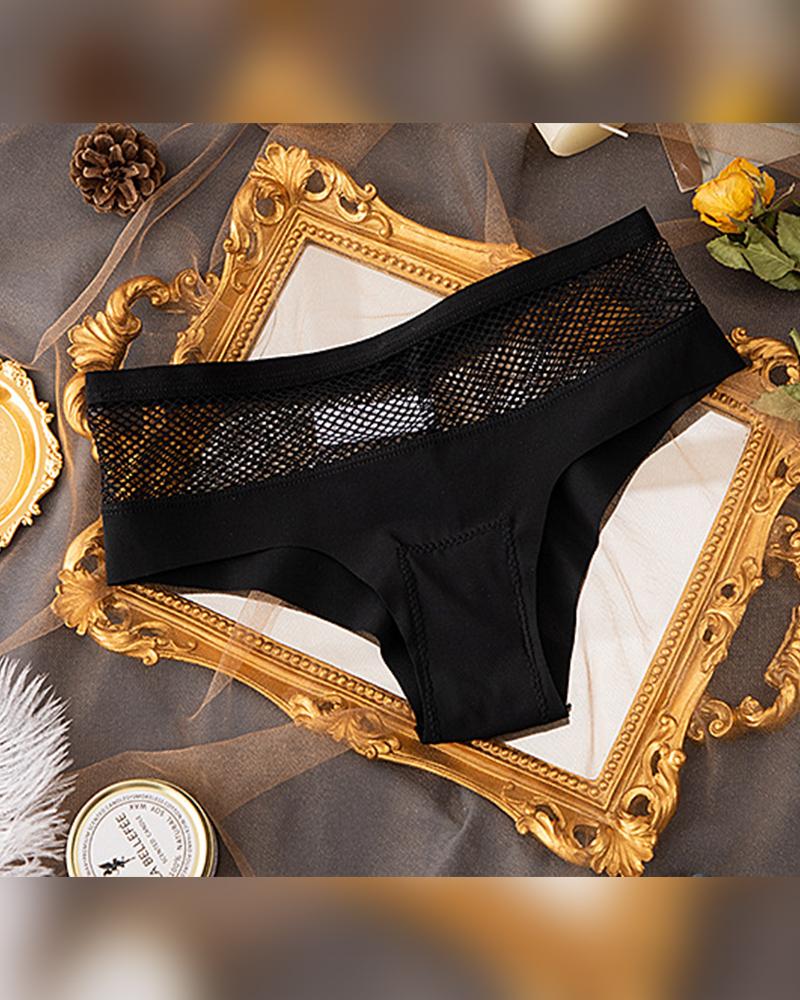 

Solid Lace Patchwork Skinny Panties, Black