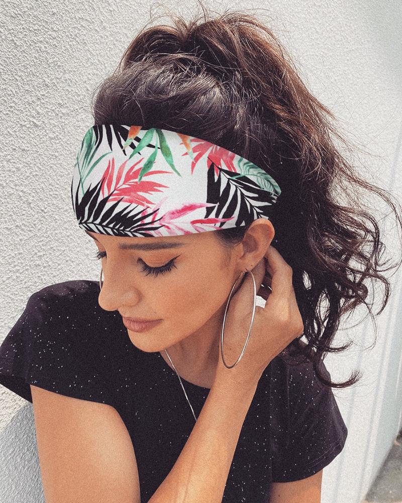 

Plant Print Yoga Elastic Headwraps Head Wrap Hair Band, Green