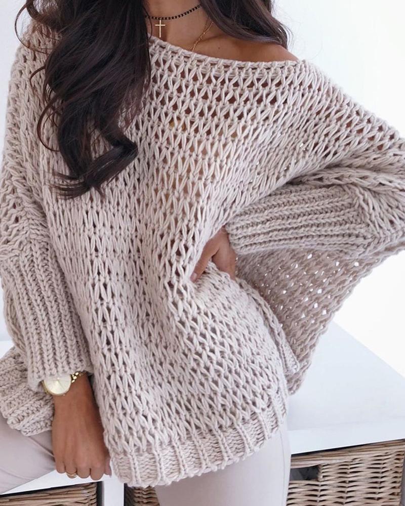 

Batwing Sleeve Hollow Out Casual Sweater, Apricot