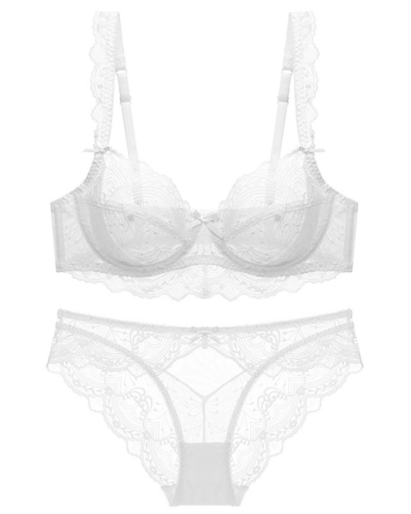 

Chantilly Lace Sheer Mesh Bra Set, White