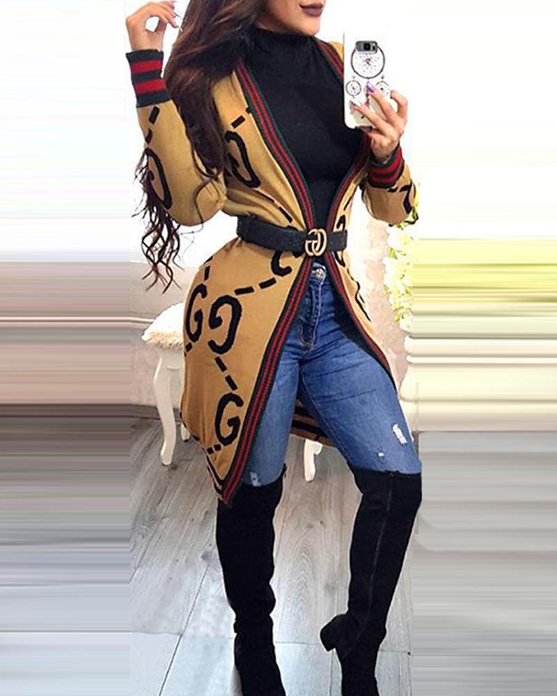 

Letter Print Open Front Jacket, Yellow