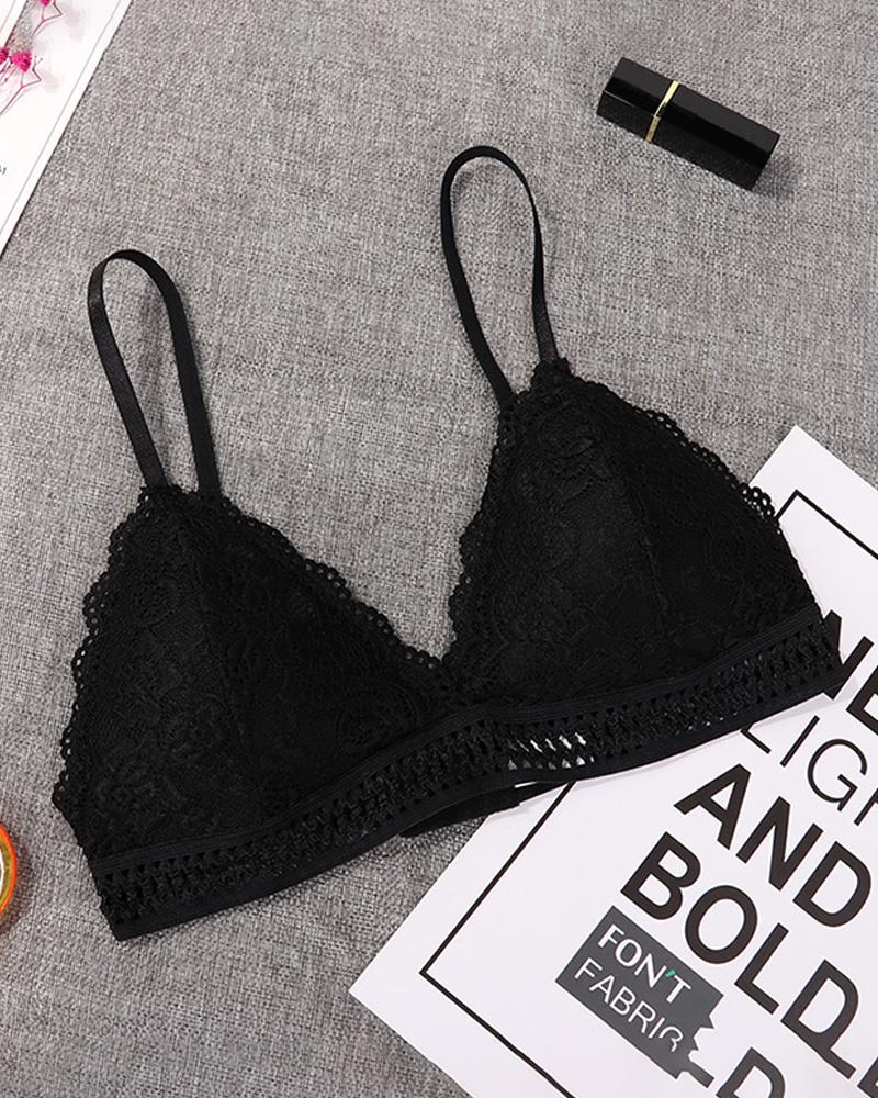 

Spaghetti Strap Floral Lace Bra, Black