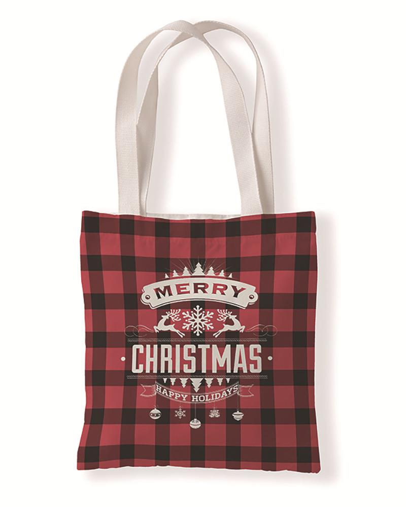 

Christmas Letter Plaid Print Shopper Bag, Style5