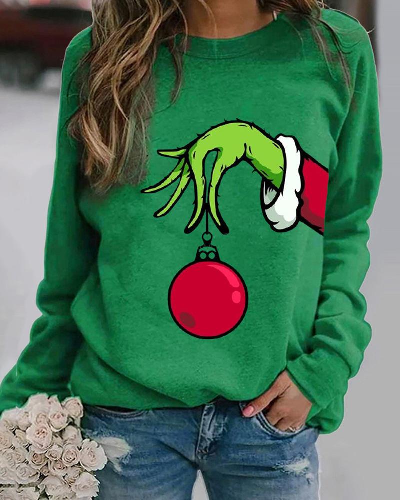 

Christmas Graphic Print Long Sleeve Top, Green