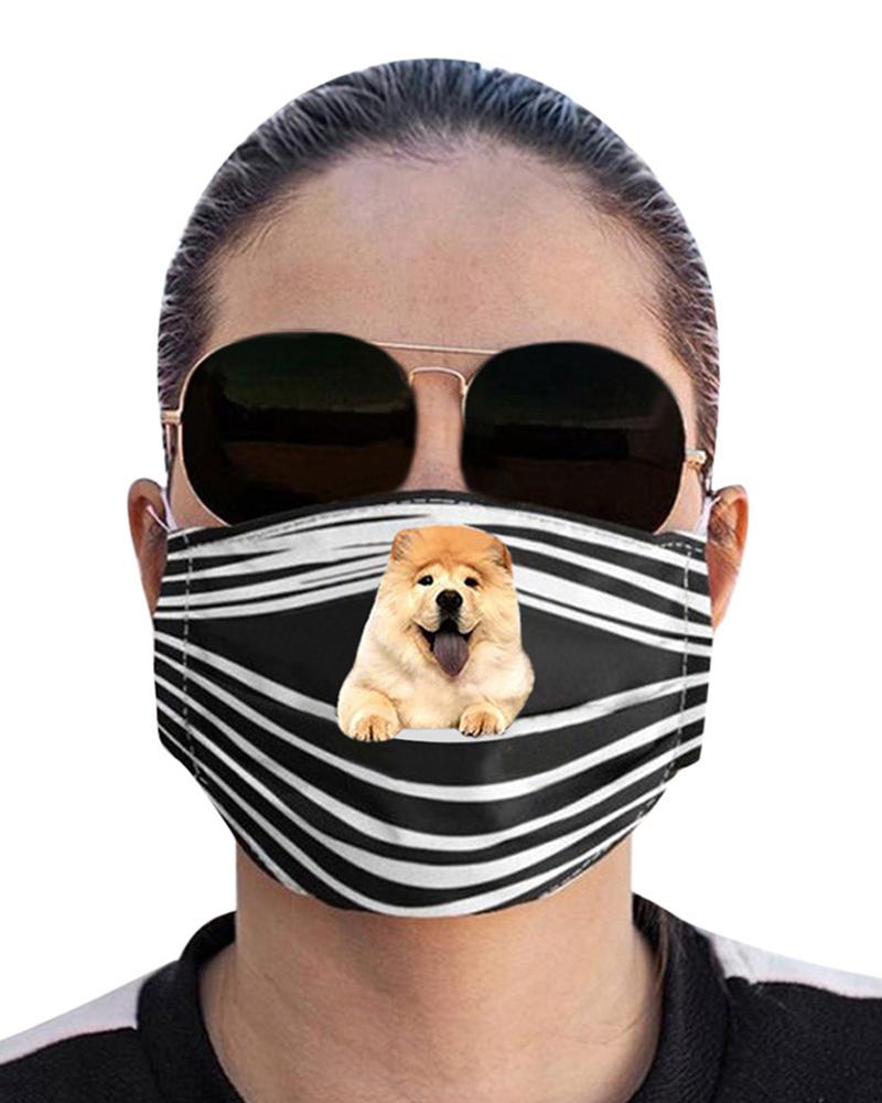 

Striped Dog Print Breathable Face Mask With 1PCS Filter, Style1