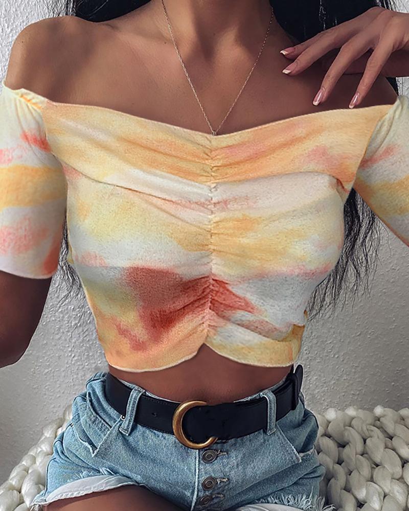 

Off Shoulder Tie Dye Print Women Blouse, Multicolor