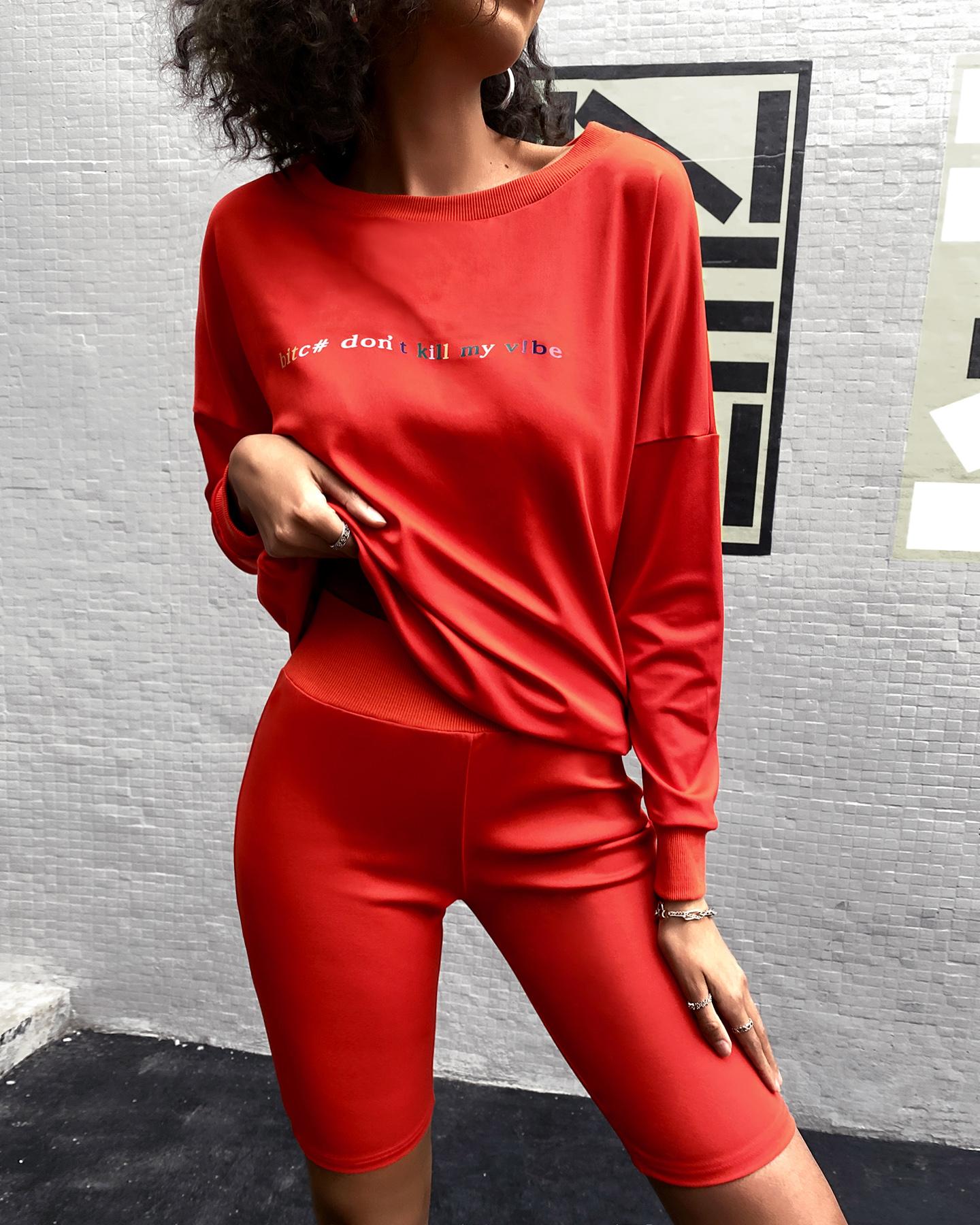 

Letter Print Backless Top & Shorts Set, Red