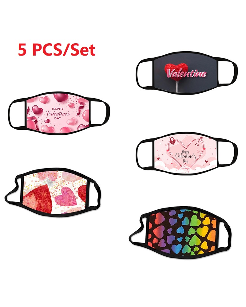 

5PCS/Set Randomly Dispatched Heart Letter Print Breathable Face Mask, Multicolor