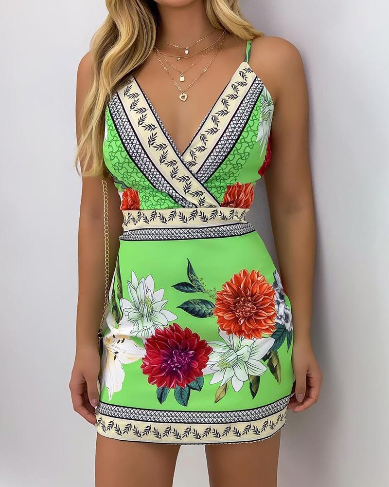 

Floral Print Spaghetti Strap Casual Dress, Green
