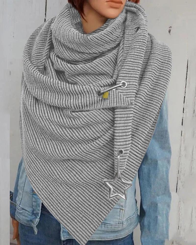 

Plain O Ring Star Decor Warm Scarf, Gray