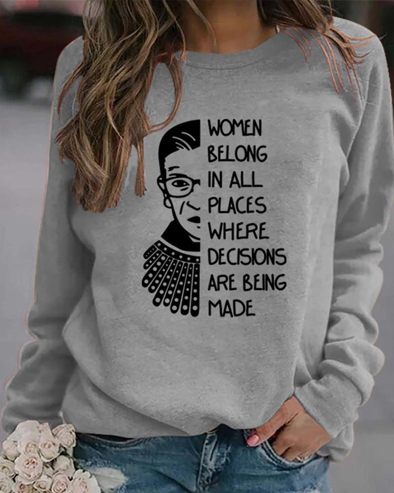 

Graphic Letter Print Long Sleeve Sweatshirt, Gray