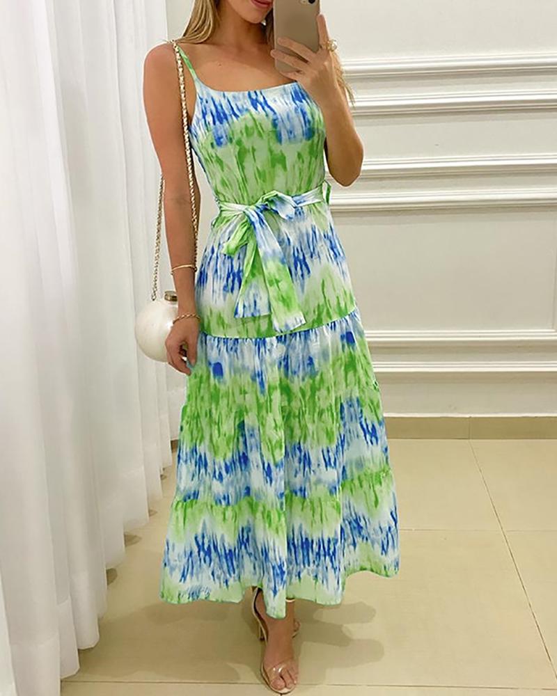 

Tie Dye Print Spaghetti Strap Maxi Dress, Green