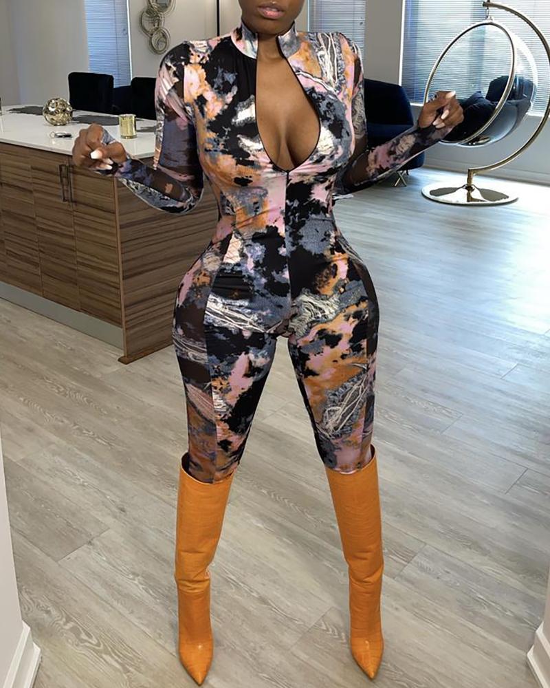 

Tie Dye Print Long Sleeve Jumpsuit, Pink