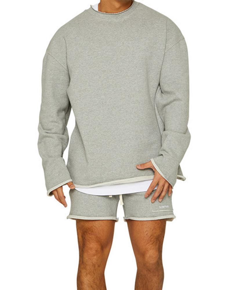 

Solid Long Sleeve Loose T-shirts, Gray