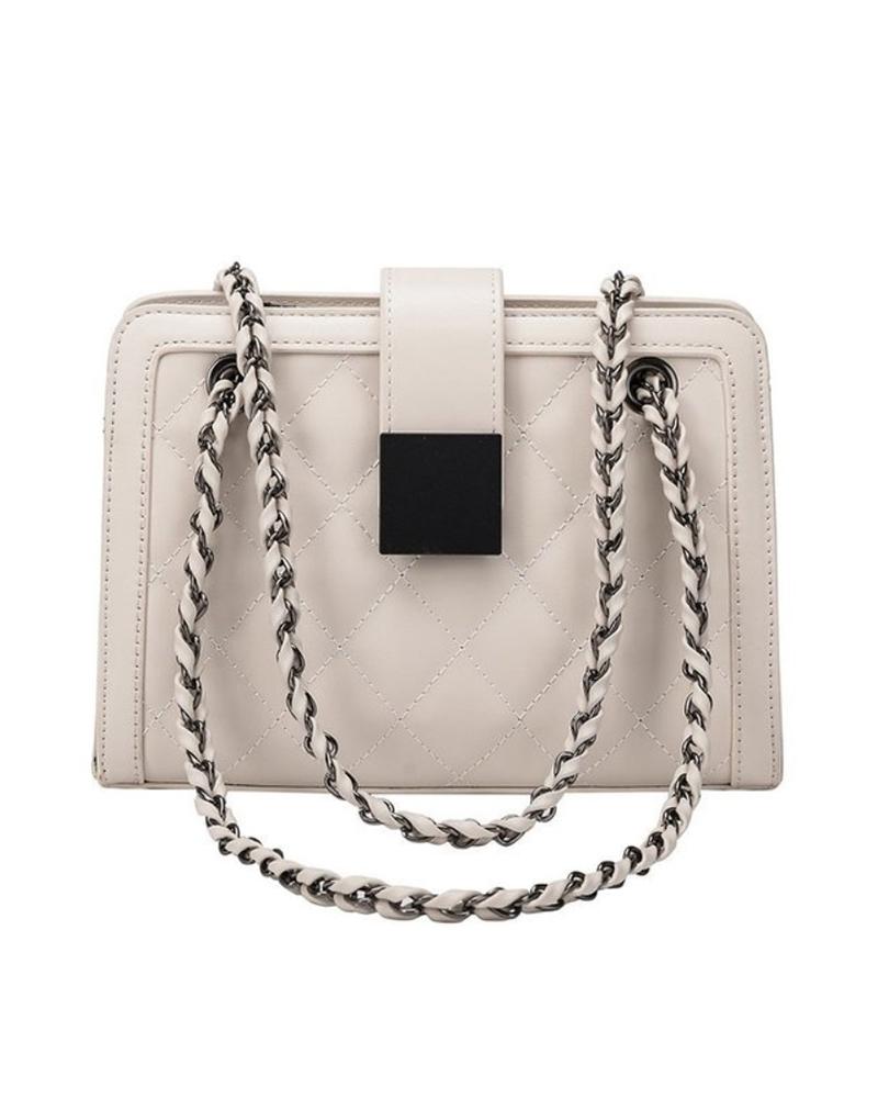 

Quilted Eyelet Chain Shoulder Bag, White