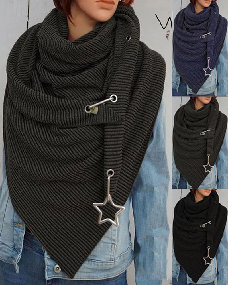 

Plain O Ring Star Decor Warm Scarf, Green