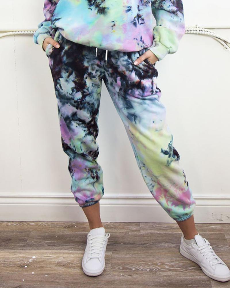 

Tie Dye Print Drawstring Pockets Pants, Multicolor