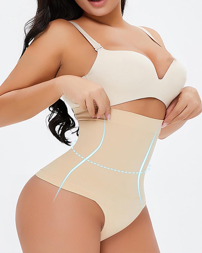 

High Waist Body Shaper Tummy Control Thong Panty, Apricot