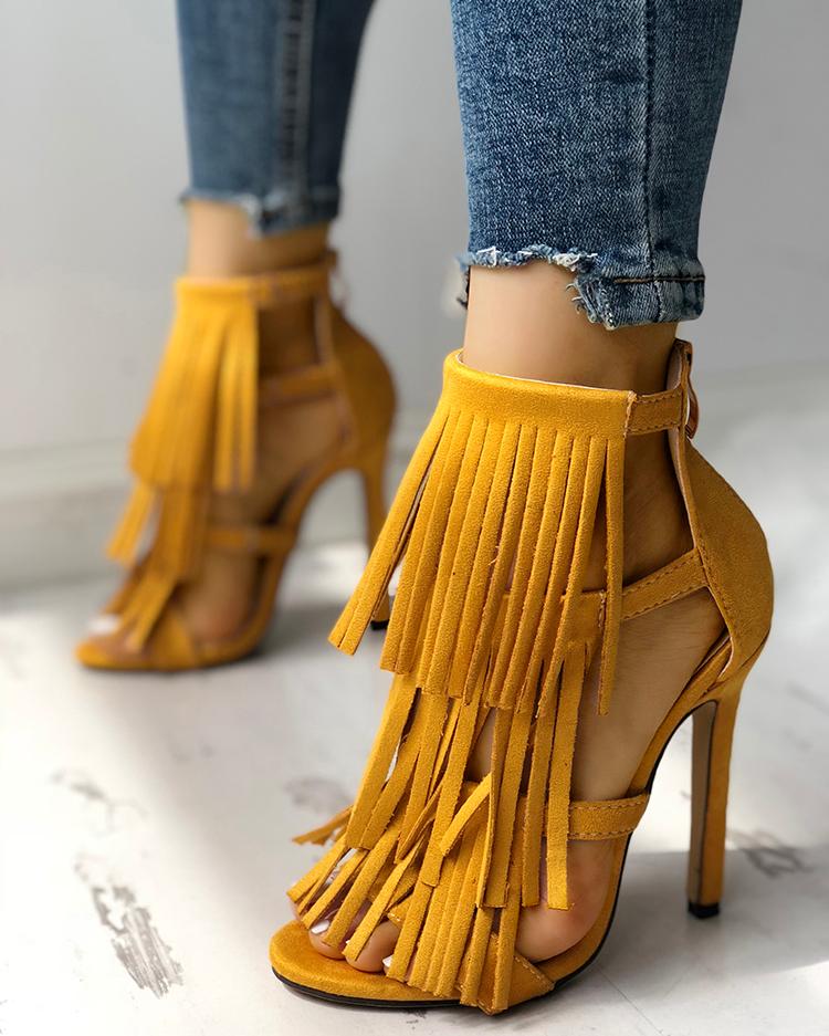 tassel high heel sandals