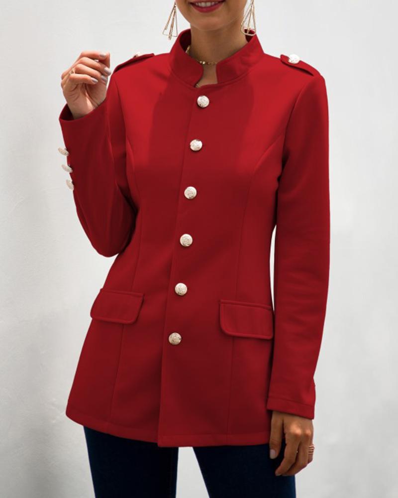 

Solid Long Sleeve Button-down Jackets, Red