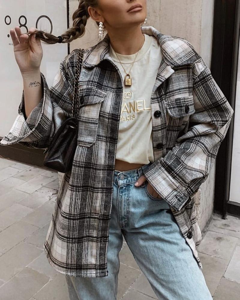 

Big Checked Long Sleeve Coats, Black&white