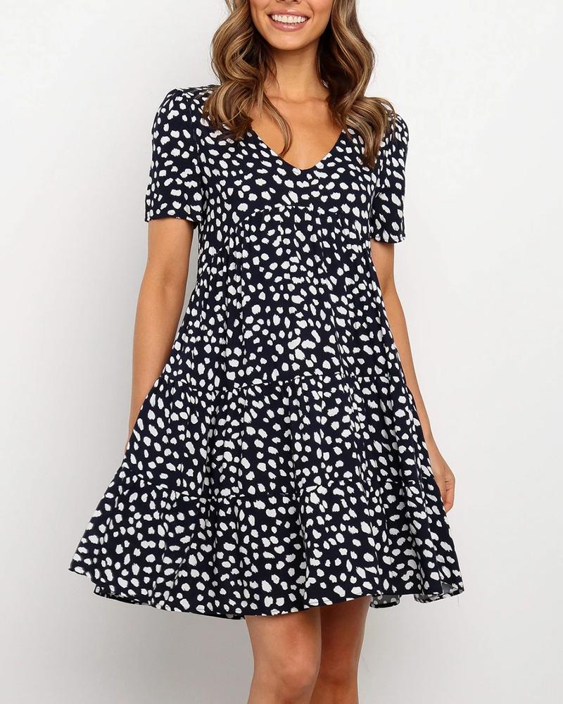 

Polka Dot V-Neck Mini Dress, Black