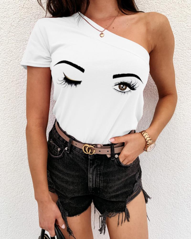 

Wink Print One Shoulder Top, White