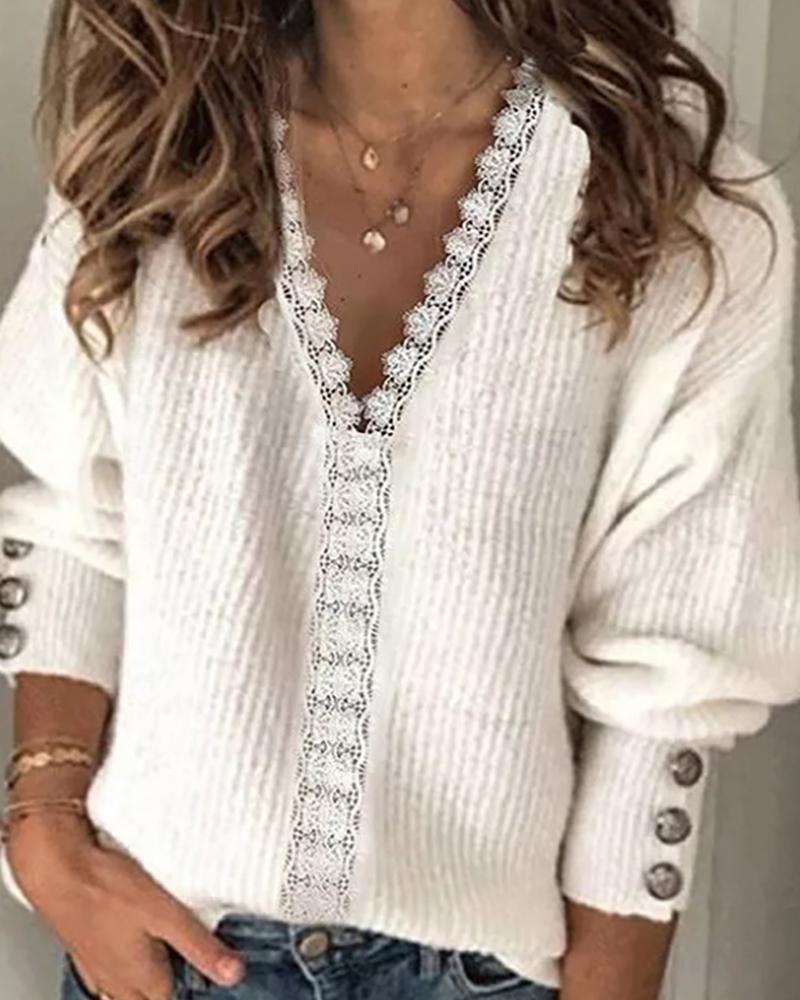 

Eyelash Lace Trim Lantern Sleeve Top, White