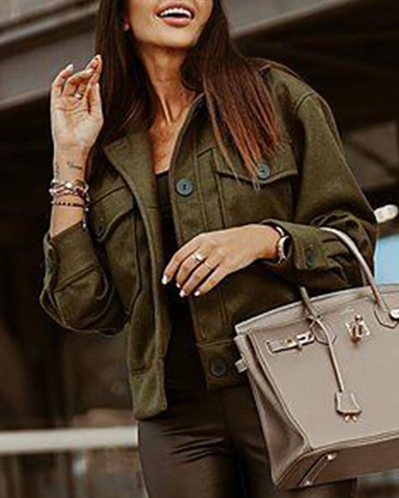 

Buttoned Pocket Design Long Sleeve Coat, Army green