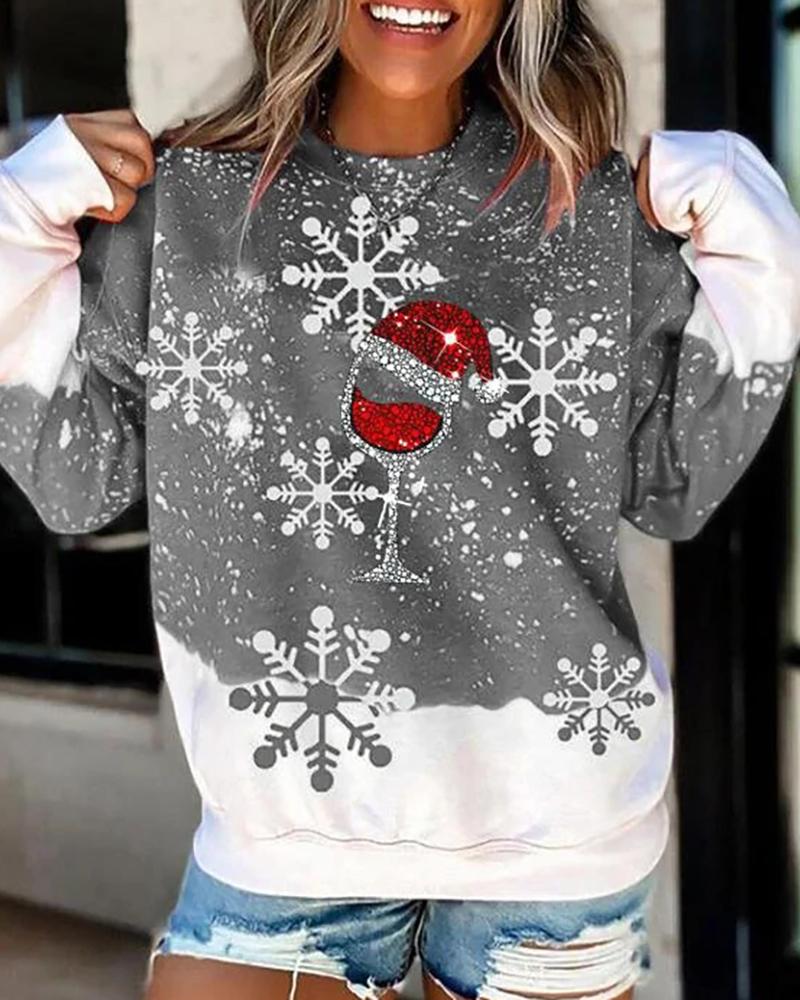 

Christmas Print Long Sleeve Sweatshirt, Gray