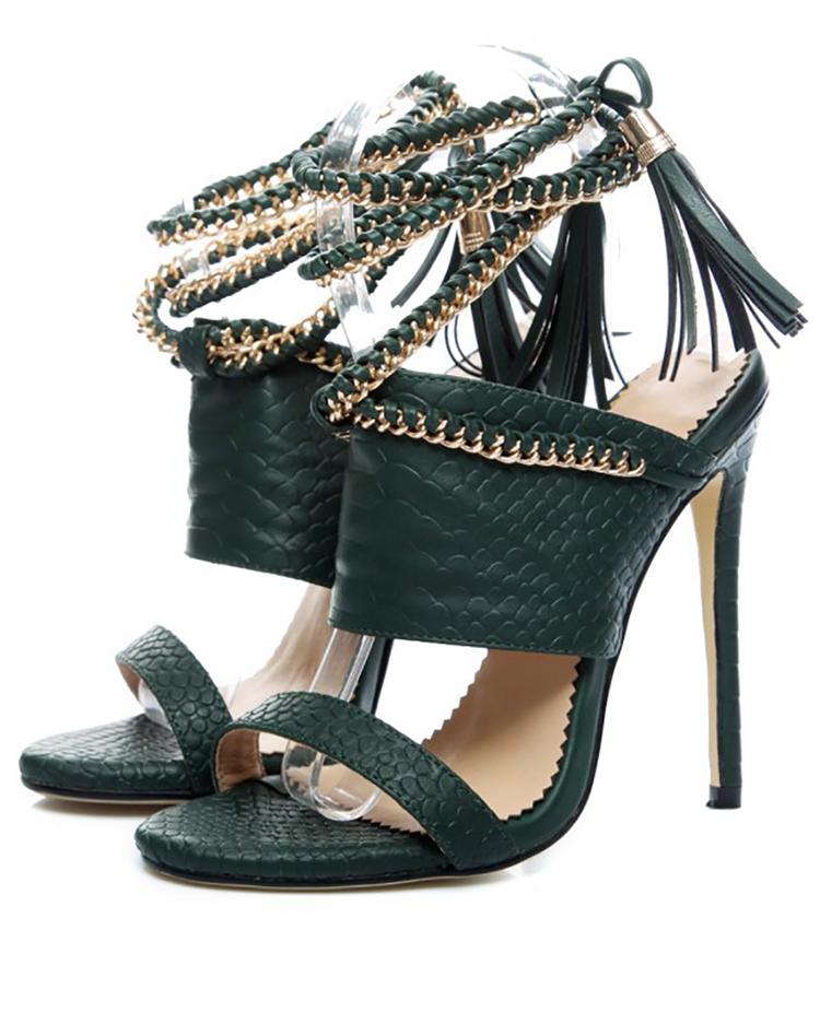 Chain Bandage Double Tassel Stiletto Sandals