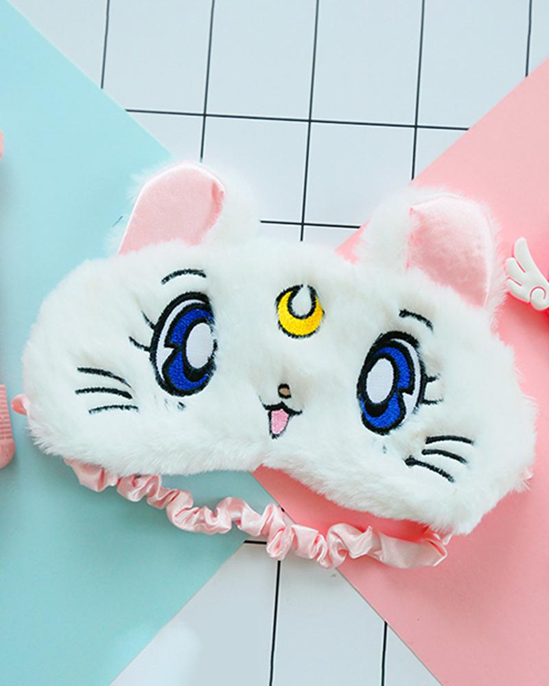 

1PCS Cartoon Pattern Fluffy Eye Cover, White