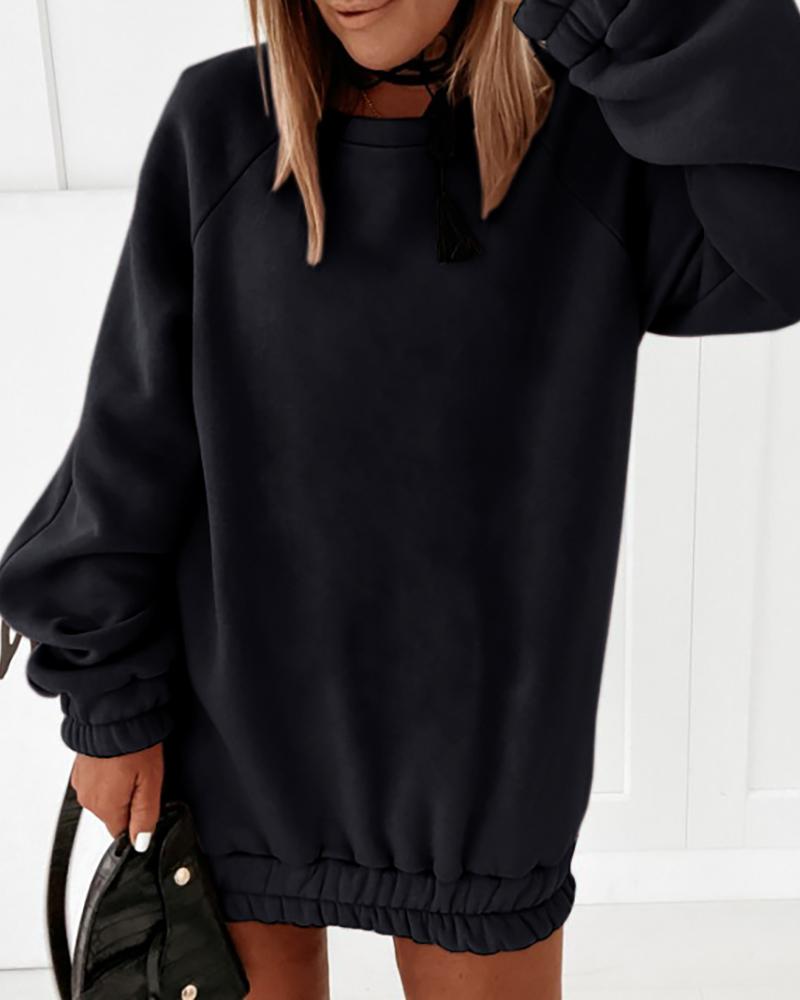 

Plain Ruched Long Sleeve Casual Sweatshirt Dress, Black