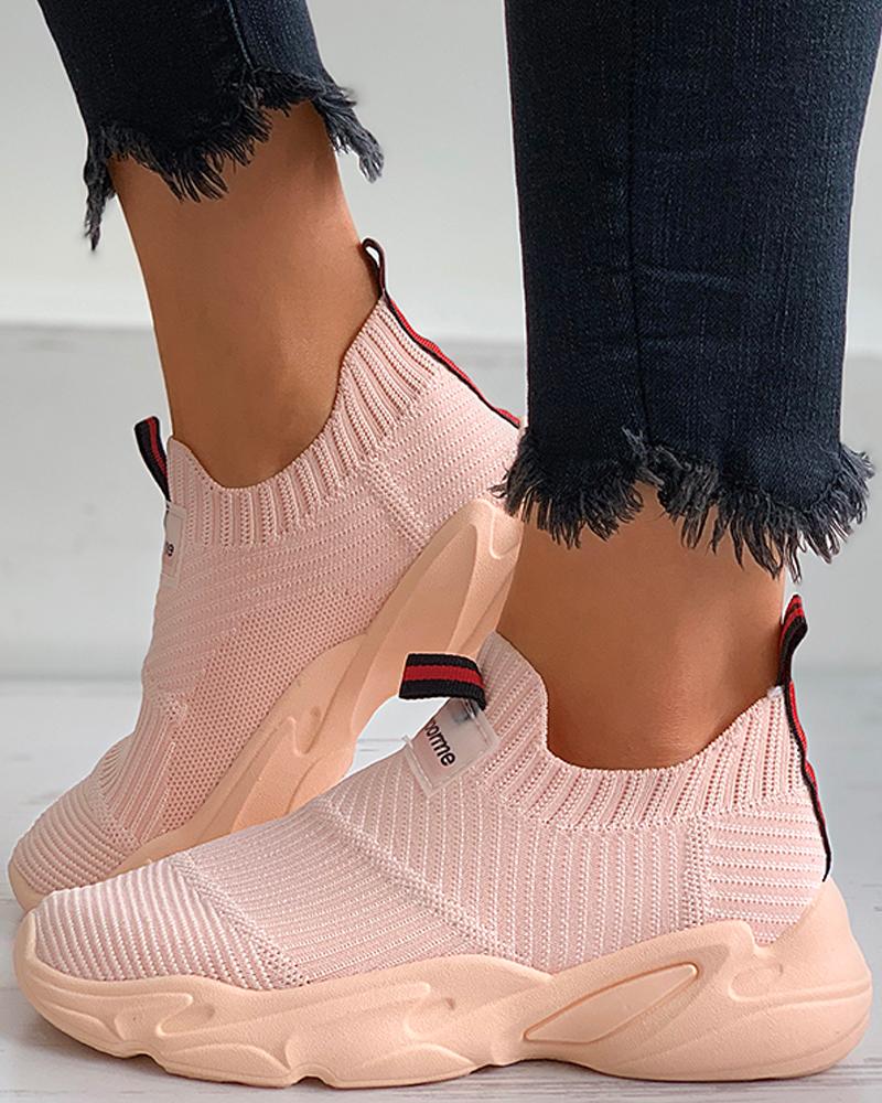 

Letter Pattern Knit Casual Sneaker, Pink