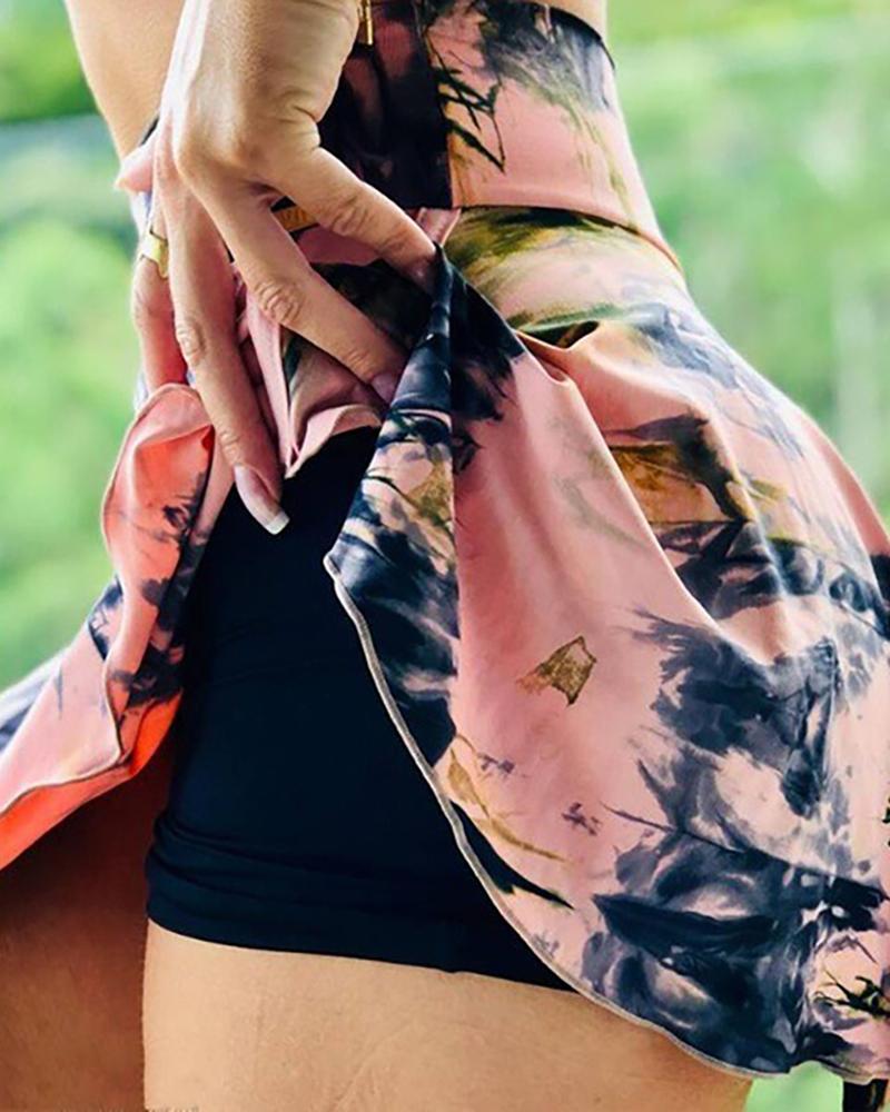 

Tie Dye / Heart Print Fitness High Waist Split Stretch Yoga Skorts, Pink