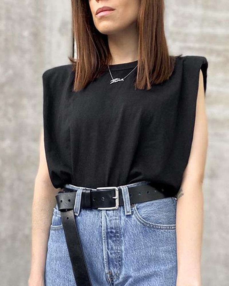

Round Neck Sleeveless Top, Black