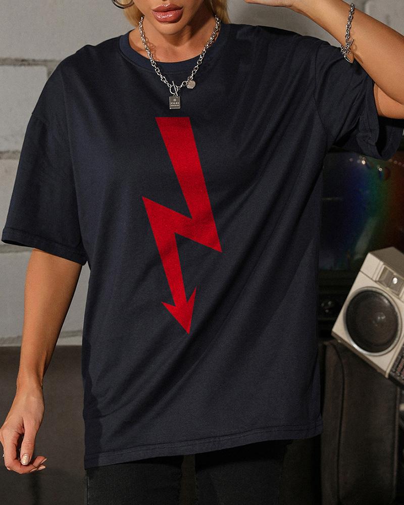 

Logo Print Short Sleeve Loose T-shirts, Purplish blue