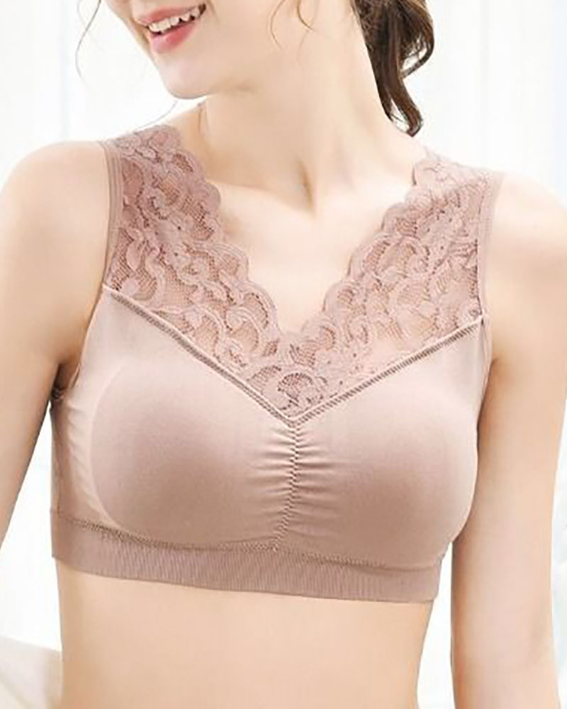 

Lace Free Wire Underwear Push Up Bra With Pad Kpop Cozy Chest Wrap Undies, Apricot