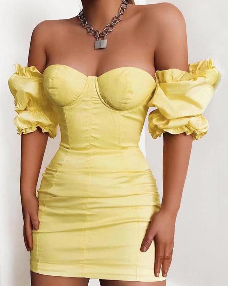 

Lantern Sleeve Bodycon Mini Dress, Yellow