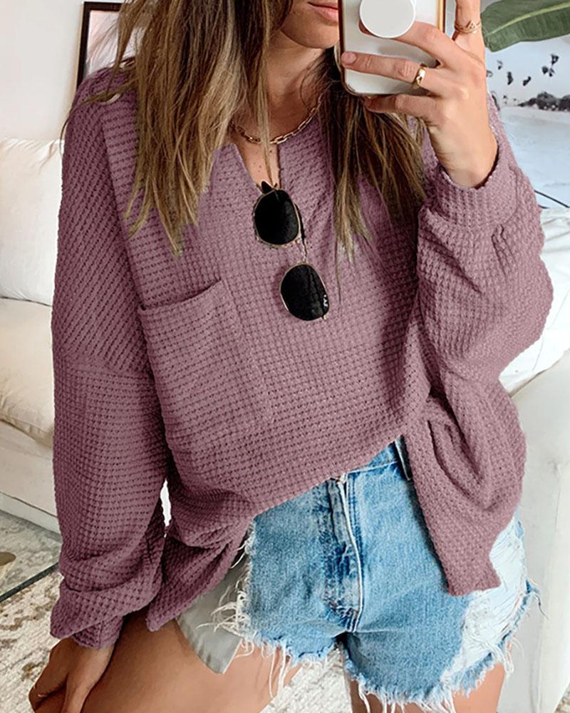 

Long Sleeve Knit Casual Top, Purple