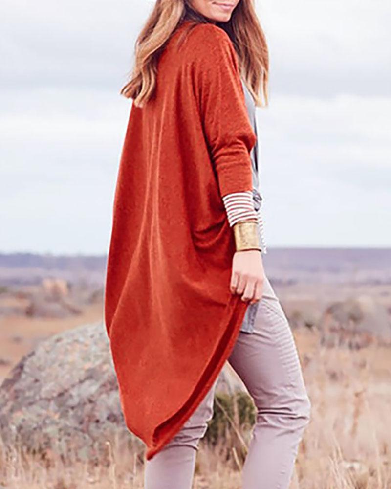 

Ruched Knitted Irregular Casual Cardigan, Orange