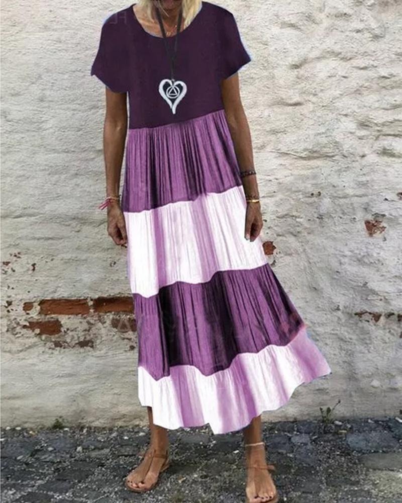 

Color Block Short Sleeve Maxi Dress, Purple