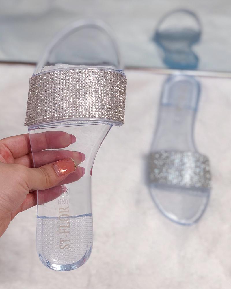

Jelly Sequins Flat Sandals, White