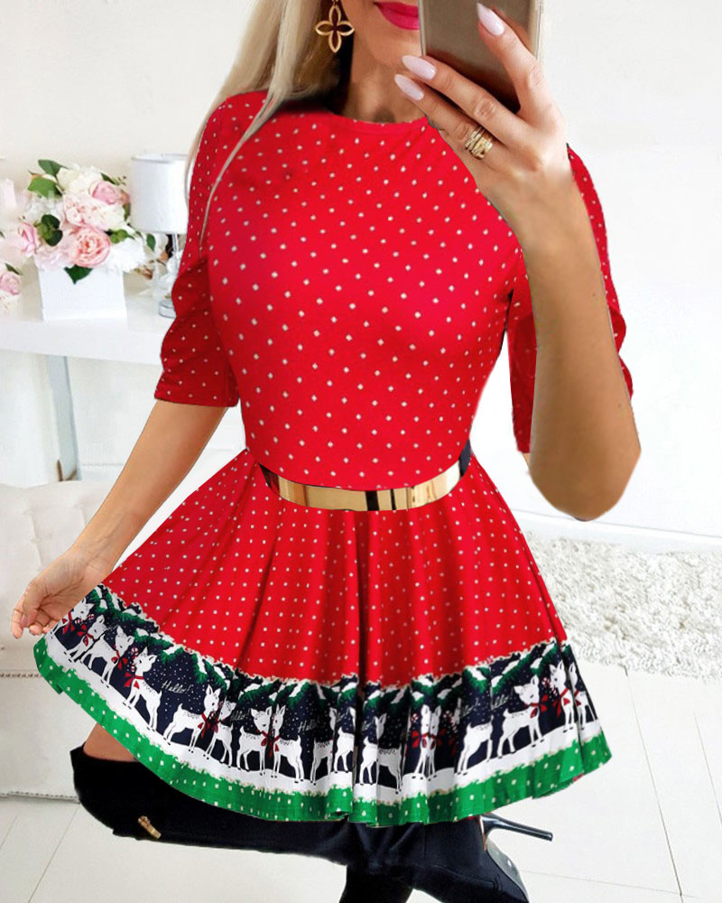 

Christmas All Over Print Dress, Red