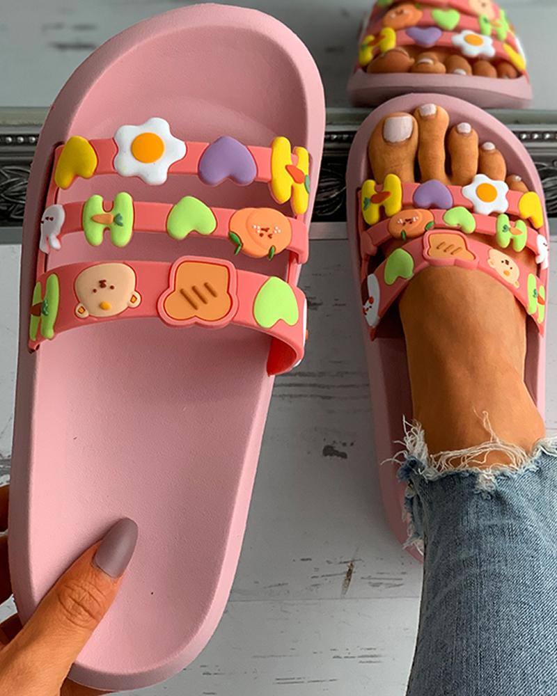 

Floral Graphic Pattern Open Toe Flat Sandals, Pink