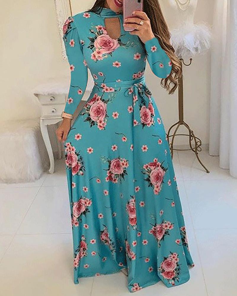 

Long Sleeve Cutout Maxi Dress, Light blue