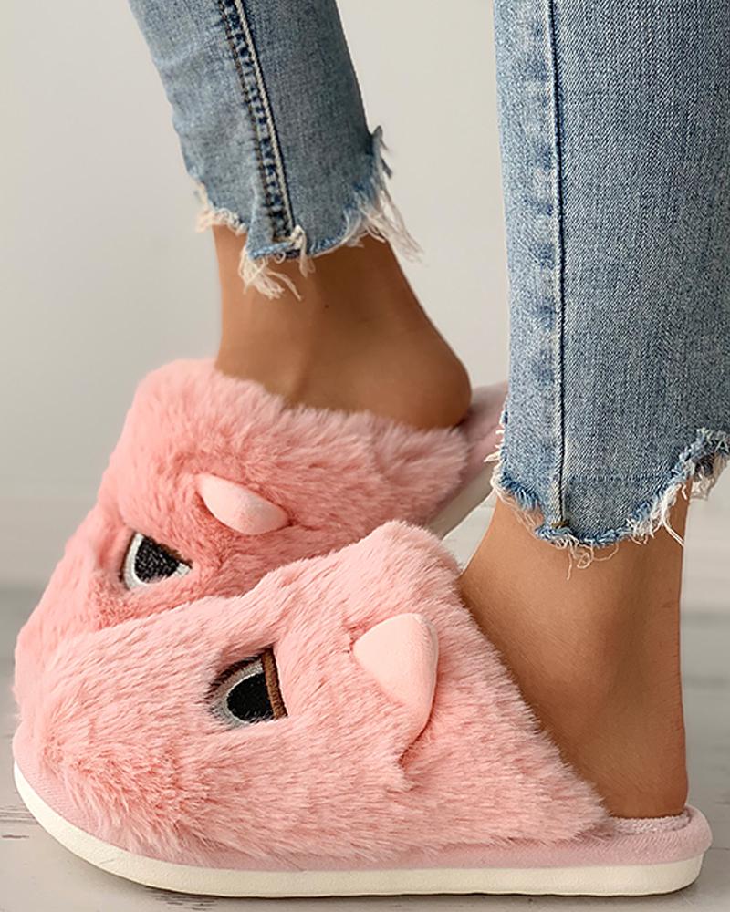 

Eyes Pattern Ear Design Fluffy Slipper, Pink