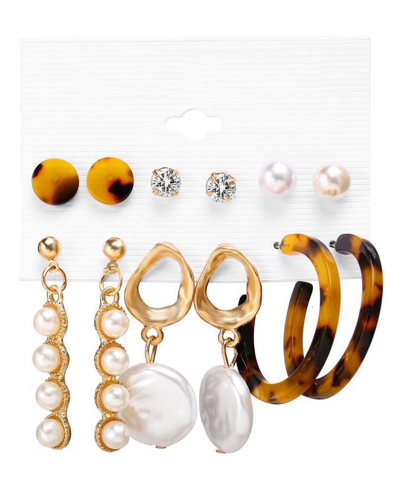 

6 Pairs Beaded Hoop Ear Cuff Earring Set, Style1