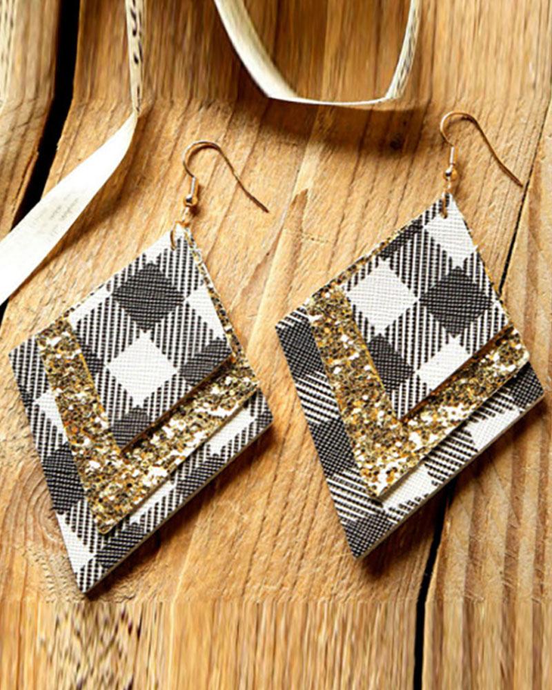 

Sequins Plaid Geometry Pattern Drop Earrings, Gray
