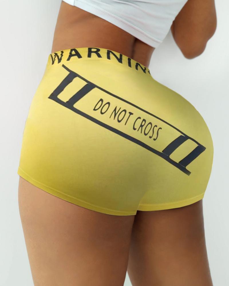 

Letter Cartoon Print High Waist Casual Shorts, Yellow